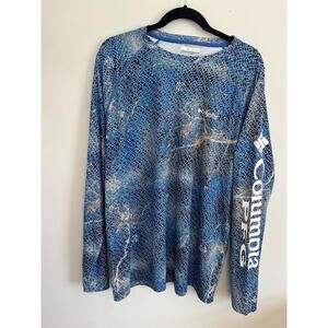 Columbia PFG Shirt Men XL Blue Snake Print Long‎ Sleeve Fishing Top